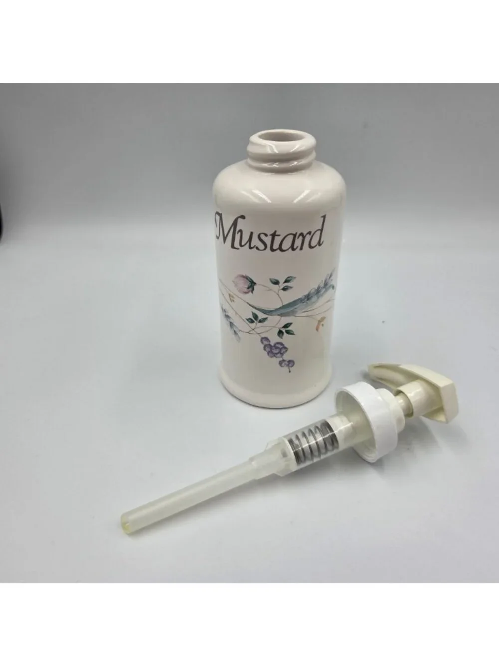 Pfaltzgraff April Mustard Pump Dispenser Condiment Serving Picnic